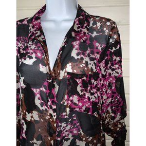 Diane von Furstenberg Sz 2 Lorelei Silk Shirt in Printed Chiffon Pink Black EUC